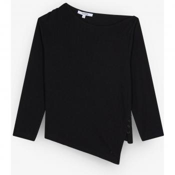 Scalpers Frauen Langärmliges Shirt Schwarz mit Ripp-Details und Knopf L
