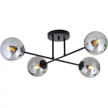Glassy 4-Bulb Crossed Ceiling Lamp in Black/Graphite