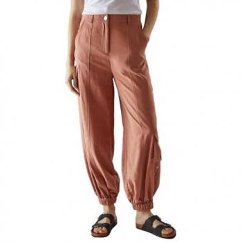 Peach Satin Utility Trousers with Eyelets – Rustic Finish