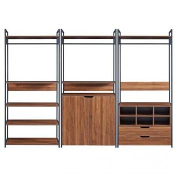 Conjunto de 3 percheros larem con 1 compartimento cerrado 2 cajones y 6 compartimentos abiertos - negro/efecto nogal