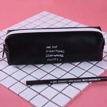 Bolsa de bolígrafos de cuero PU rosa