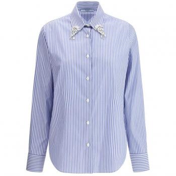 Prada Women's Elegant Light Blue Shirt with Rhinestones - Size 38