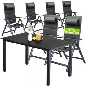Salon de jardin pliant 6 chaises et table 150x90cm Anthracite