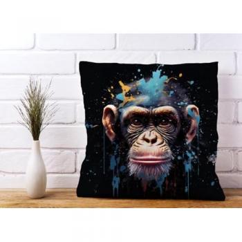 Monkey Face Splashart Pillow - Blue