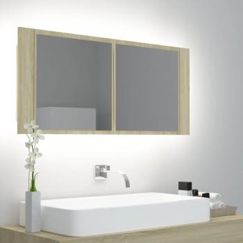 Armário de Banho Espelho LED VidaXL 100x12x45cm – Cor Carvalho Sonoma