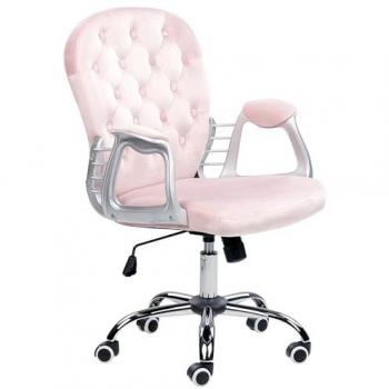 Sedia da ufficio in velluto rosa con altezza regolabile e schienale trapuntato Princess