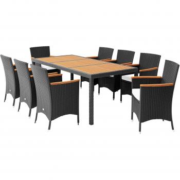 Set da pranzo esterno in polyrattan con 8 sedie impilabili e tavolo in legno d'acacia