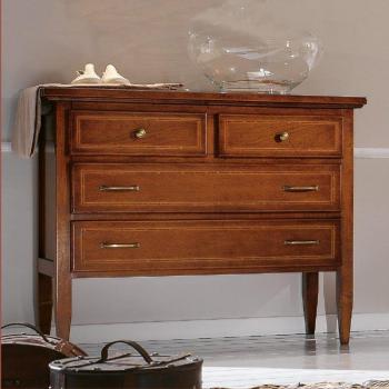Comodino 2G Como' in Legno 4 Cassetti Intarsiato L. 110 X P. 51 H. 90