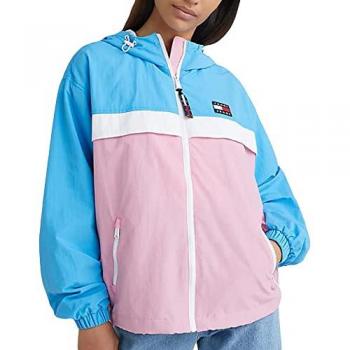 Dámska ľahká bunda s kapucňou Tommy Jeans - modro-ružová