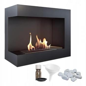 Black Decorative Stones Bioethanol Fireplace - Left Side