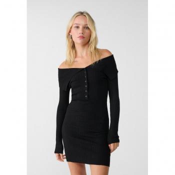 Vestito mini in maglia nera con scollo e spalle scoperte - Taglia XL