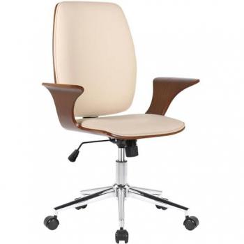 Fauteuil de bureau Burbank en bois Noyer - Crème - Similicuir