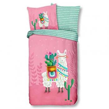 Kinderbettwäsche GOOD MORNING Lalama Bettwäsche Gr. B/L: 135 cm x 200 cm, 1 St., 1 St., Renforcé, B/L: 80 cm x 80 cm, bunt (multi, rosa) Baumwolle, 135x200, Reißverschluss, Wende, Kind, Mädchen, Lama, Rosa