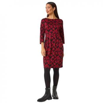 Geometric Pleated Shift Dress, Roman Red – 20 cm