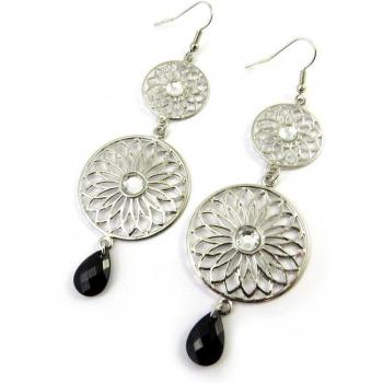 N3163 Silver Navajos Earrings in Silvery Black