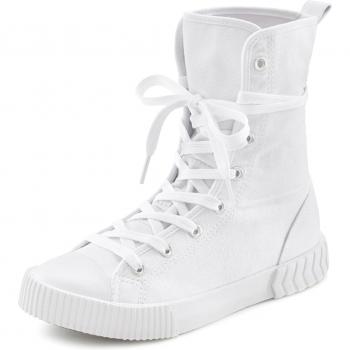 Weißer LASCANA Stiefelette für Damen, Größe 38 – Textil-Boot im Combat‑Look