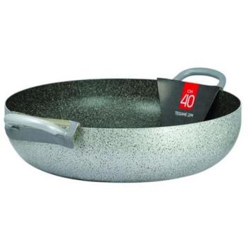 Pentola antiaderente in alluminio grigio pietra, 40 cm di diametro, con 2 manici a tubo