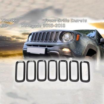 7Pcs Bright Black Front Grille Inserts Adhesive Trim Kit for Jeep Renegade