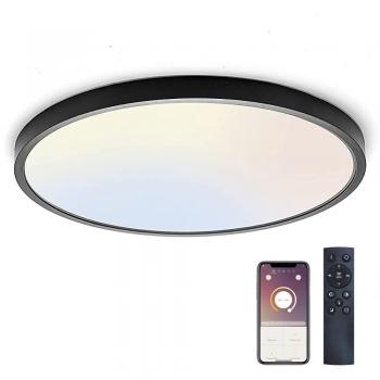 Plafón LED KRAMFOR 48W, superficie, ⦰500mm, CCT, Bluetooth + mando RF, negro, blanco dual, regulable
