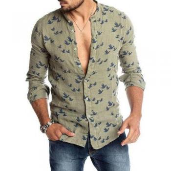 Manga Larga Casual Hombres Paloma Print