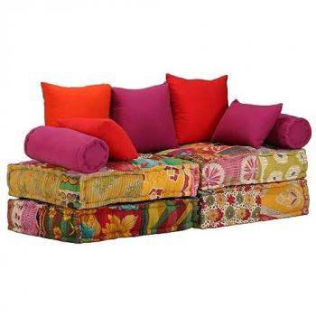 Pouf modulable en tissu 2 places chaise longue violet