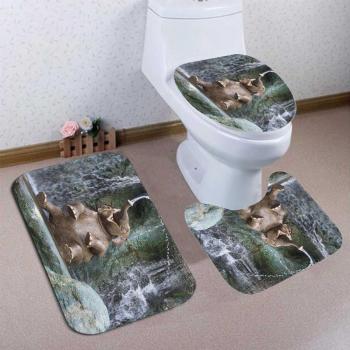 3D Elephant Bathroom Shower Curtain Set with Non-slip Mat