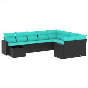 Conjunto de Sofás VidaXL 10 Unidades com Almofadões Vime Preto
