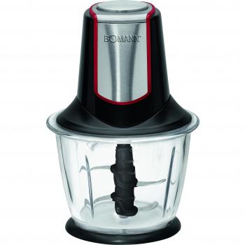 Bomann 615681 Picadora con Tazón de Cristal Negro – 1 L – Función Pica‑Hielo, 300 W