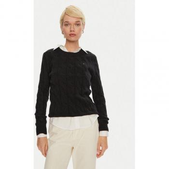 Tommy Hilfiger Women's Black Cable-Knit Round-Neck Sweater – M Size