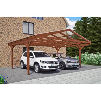 Skan Holz Doppelcarport Westerwald, Nussbaum Unterstand, 570x541 cm