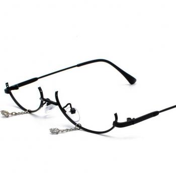 Monture de lunettes rétro, demi-monture inférieure, sans lentille, pour dames, avec chaîne décorative