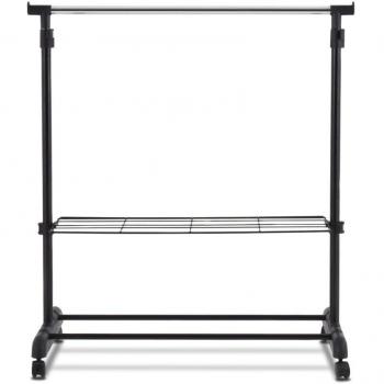 Étagère roulante télescopique pour vêtements, noire et argent