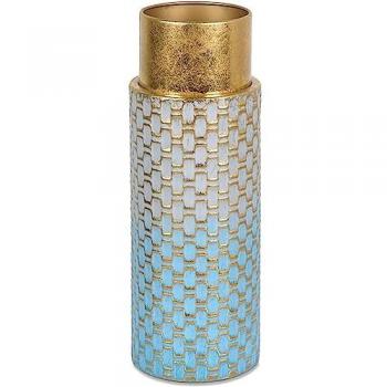 Jarrón de Metal Azul y Dorado 38cm