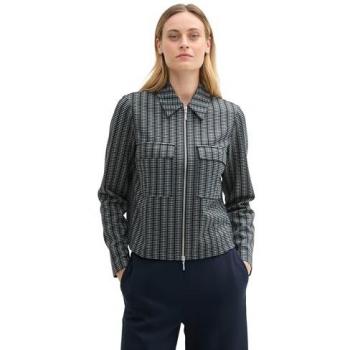 Chaqueta de mujer Tom Tailor de manga larga, con cremallera y bolsillos delanteros, estampada en azul y rojo, talla M