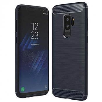 Custodia TPU Effetto Spazzolato per Samsung Galaxy S9+ - Fibra di Carbonio - Blu Scuro