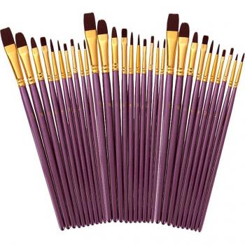 50-Piece Gouache Paint Brush Set with Round Pointed Tips