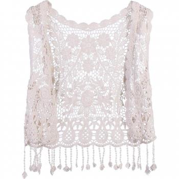 Gilet délicat aux glands de dentelle, style crochet premium