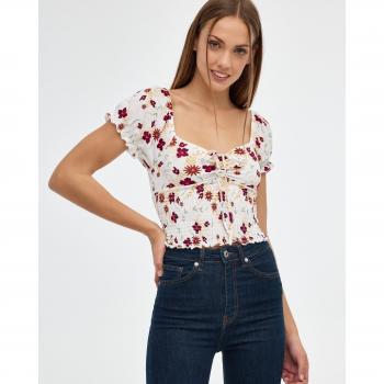 Top crop con estampado floral, lazo y manga corta INSIDE