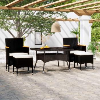Set Pranzo da Giardino 5 pz Polyrattan e Vetro Temperato Nero