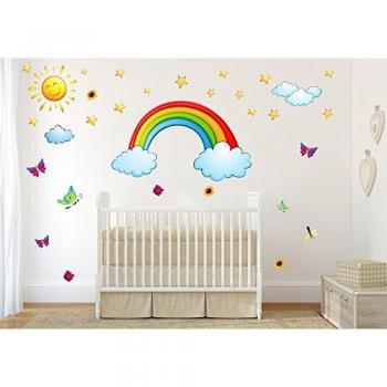 Nikima Wandtattoo 006 Regenbogen Sonne Wolken Sterne (PVC-Folie)