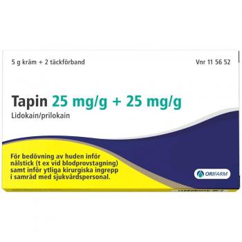 Tapin 25 mg/g + 25 mg/g 5 g kräm + 2 Täckförband