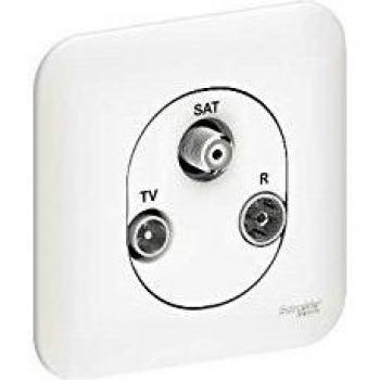 Prise TV/FM/SAT Complète avec 2 Entrées Arrière et Plaque Blanc