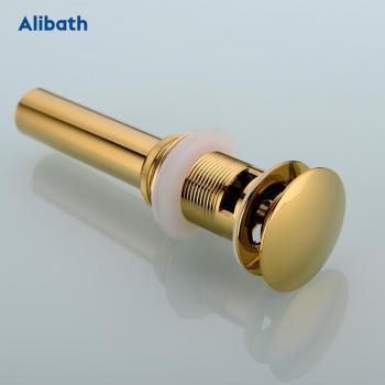 Round Brass Push Down Waste Drainer in Dark Gold