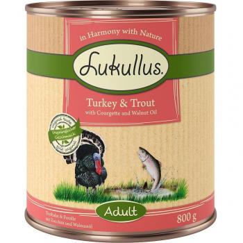 Lot Lukullus 12 x 800 g - dinde, truite - pour chien
