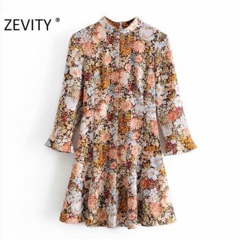 Zevity Vintage Flower Print Mini Dress