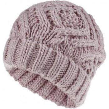 Gorro de punto cálido para mujer en tonos rosa y beige