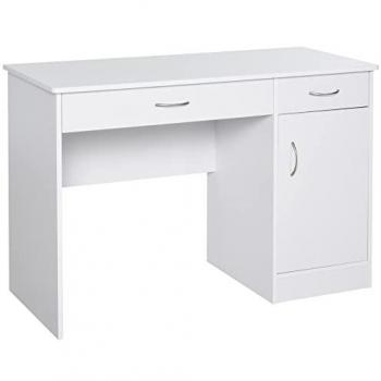 HOMCOM Scrivania Pc Moderna Da Ufficio O Camera 2 Cassetti E Armadietto In Legno Bianco