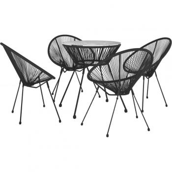 Table et 4 chaises de jardin noir en rotin PVC – Ensemble complet 5 pièces