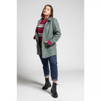 Plus Size Women's Blue Melange Wool Effect Zip Front Coat, Size 20/22, Polyester/Synthetic Fibers