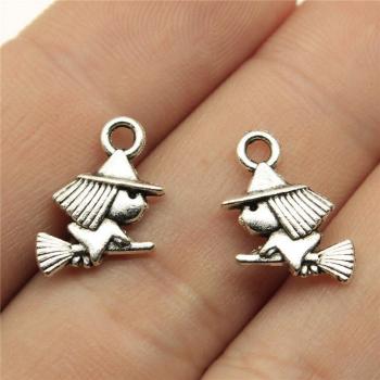20-Piece 16x12mm Witch Riding Broomstick Pendants